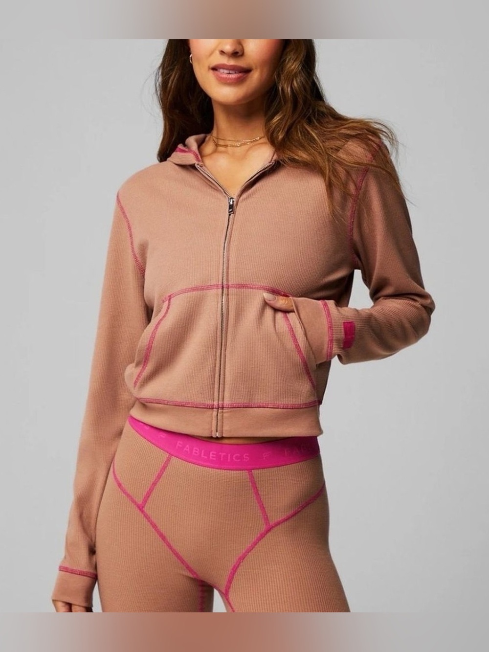 Fabletics Zip-Up Waffle Hoodie Medium